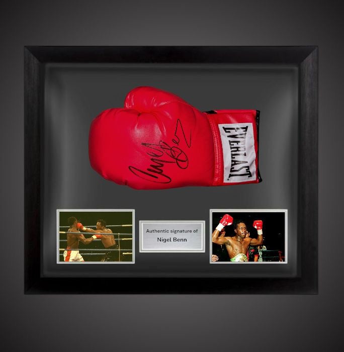 Dome Framed Nigel Benn Signed Boxing Glove Great Signature