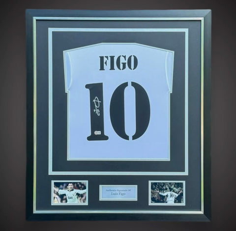 Luis Figo Hand Signed Deluxe  Framed Real Madrid Football Shirt