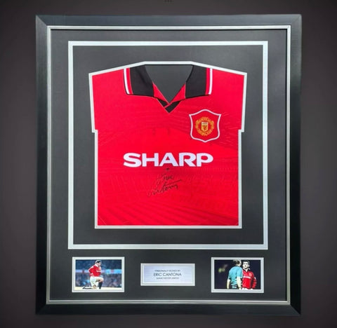 Eric Cantona Hand Signed And Deluxe Framed Manchester United Shirt