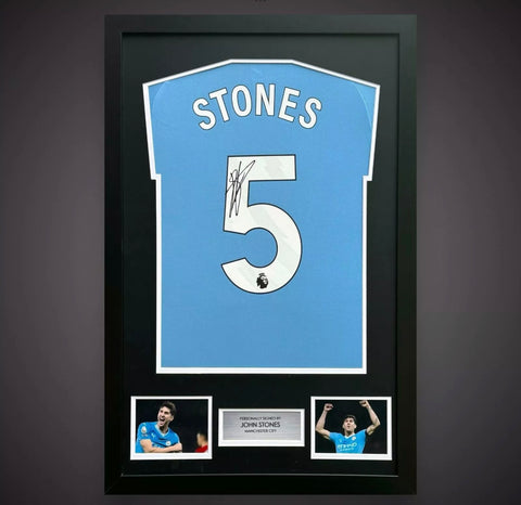 Frames John Stones Hand Signed Manchester City Home Shirt