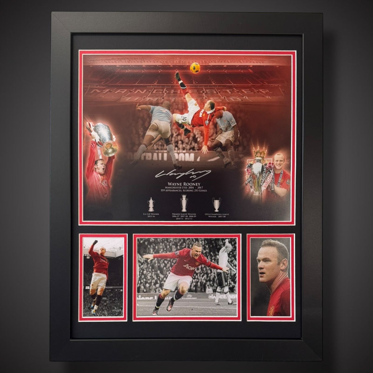 Wayne Rooney Hand Signed Photo Montage Frame.
