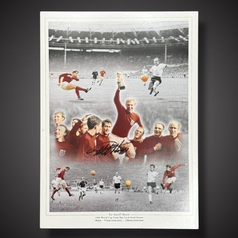 SIR GEOFF HURST SIGNED ENGLAND 66 FINAL 3 GOAL MONTAGE PHOTO  £250