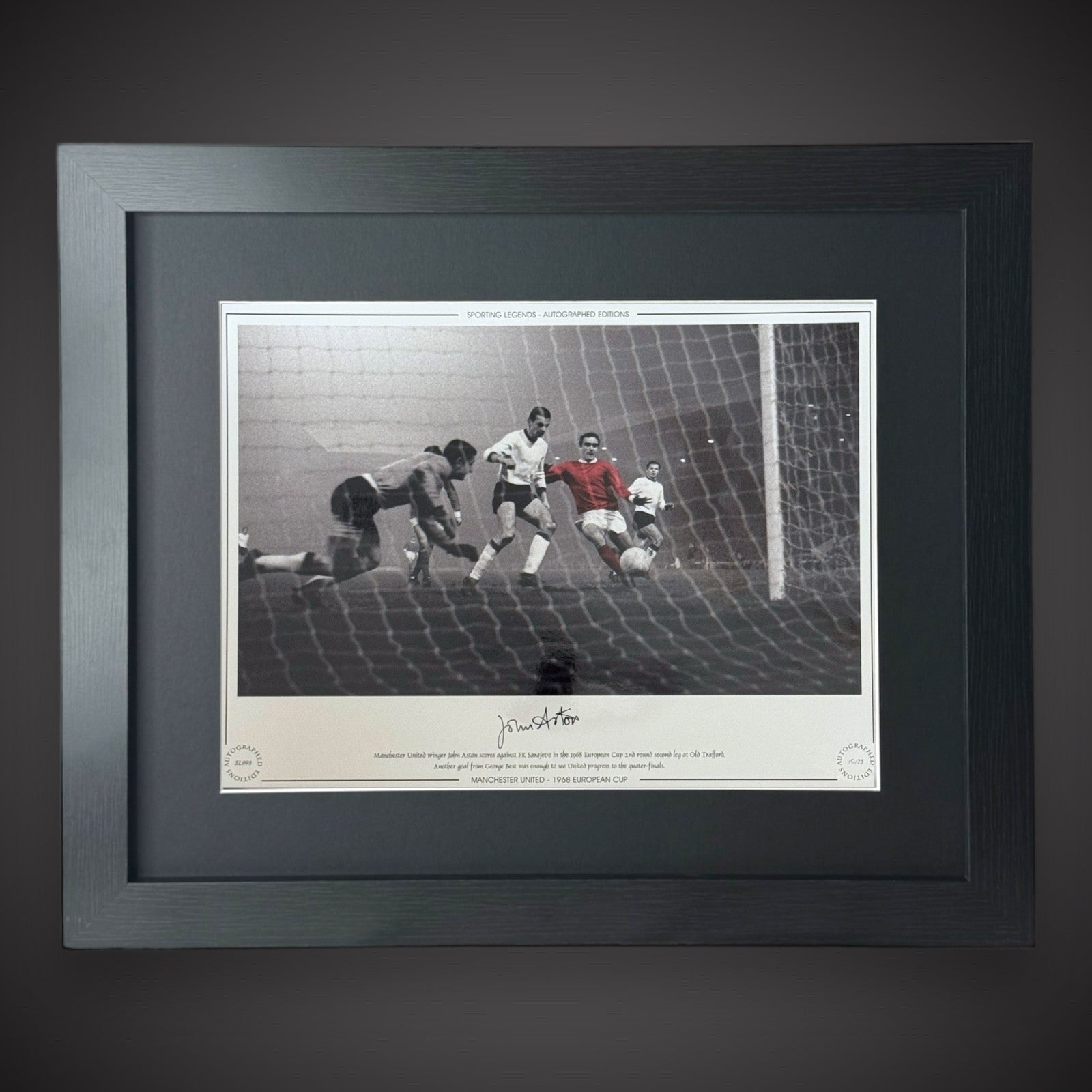 FRAMED MANCHESTER UNITED - 1968 EUROPEAN CUP John Aston Signed Photo £49 16X120