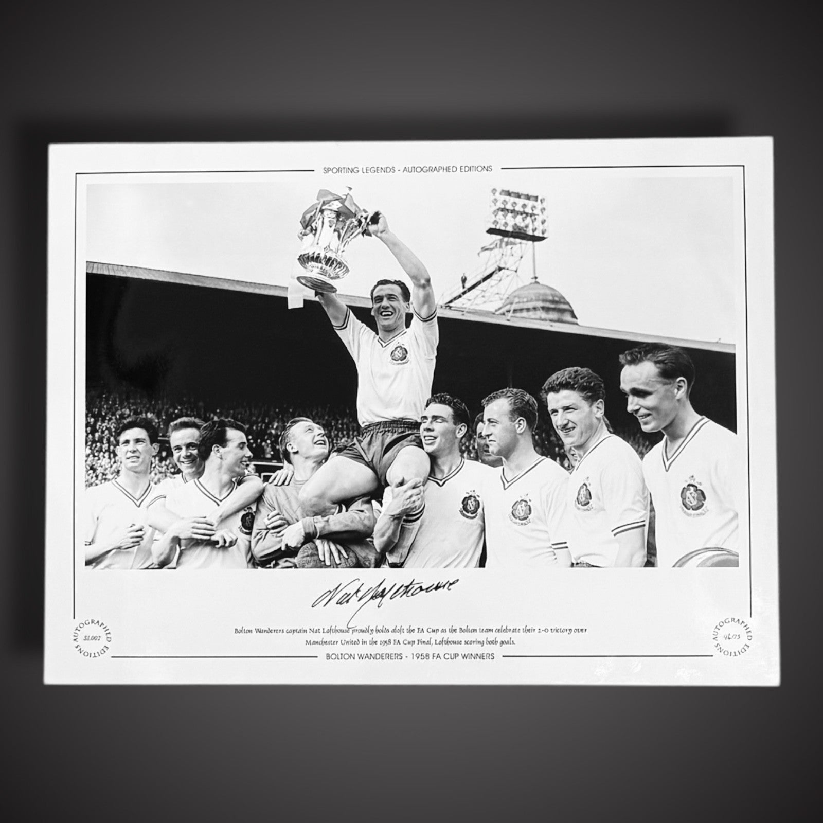 FRAMED Nat Lofthouse- 1958 FA Cup Final Signed Photo £45 16X121