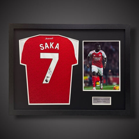 Bukayo Saka Hand Signed & Pano Framed Arsenal Football Shirt £425 With COA0