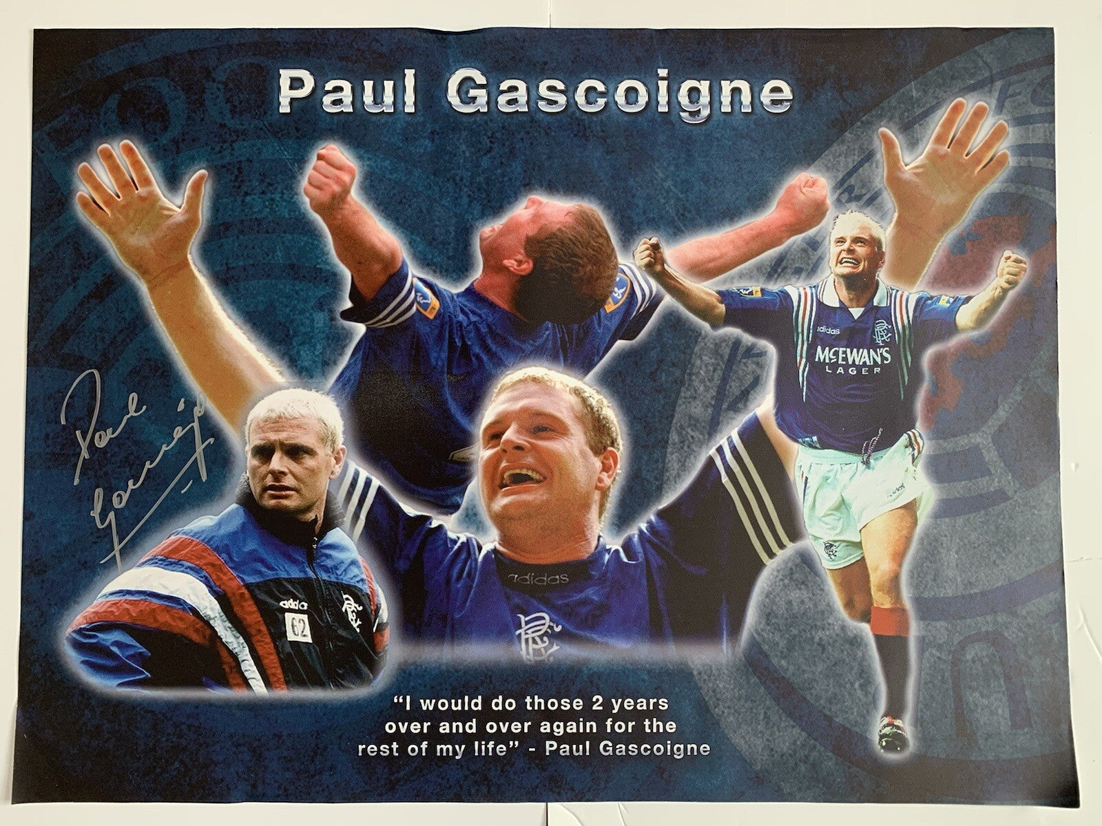 Paul Gascoigne GIANT Rangers Montage Signed Photo - Ideal For Framing- £450