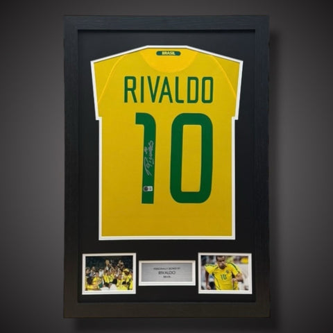 Rivaldo Hand Signed Brazil Framed Football Shirt £299 With COA0