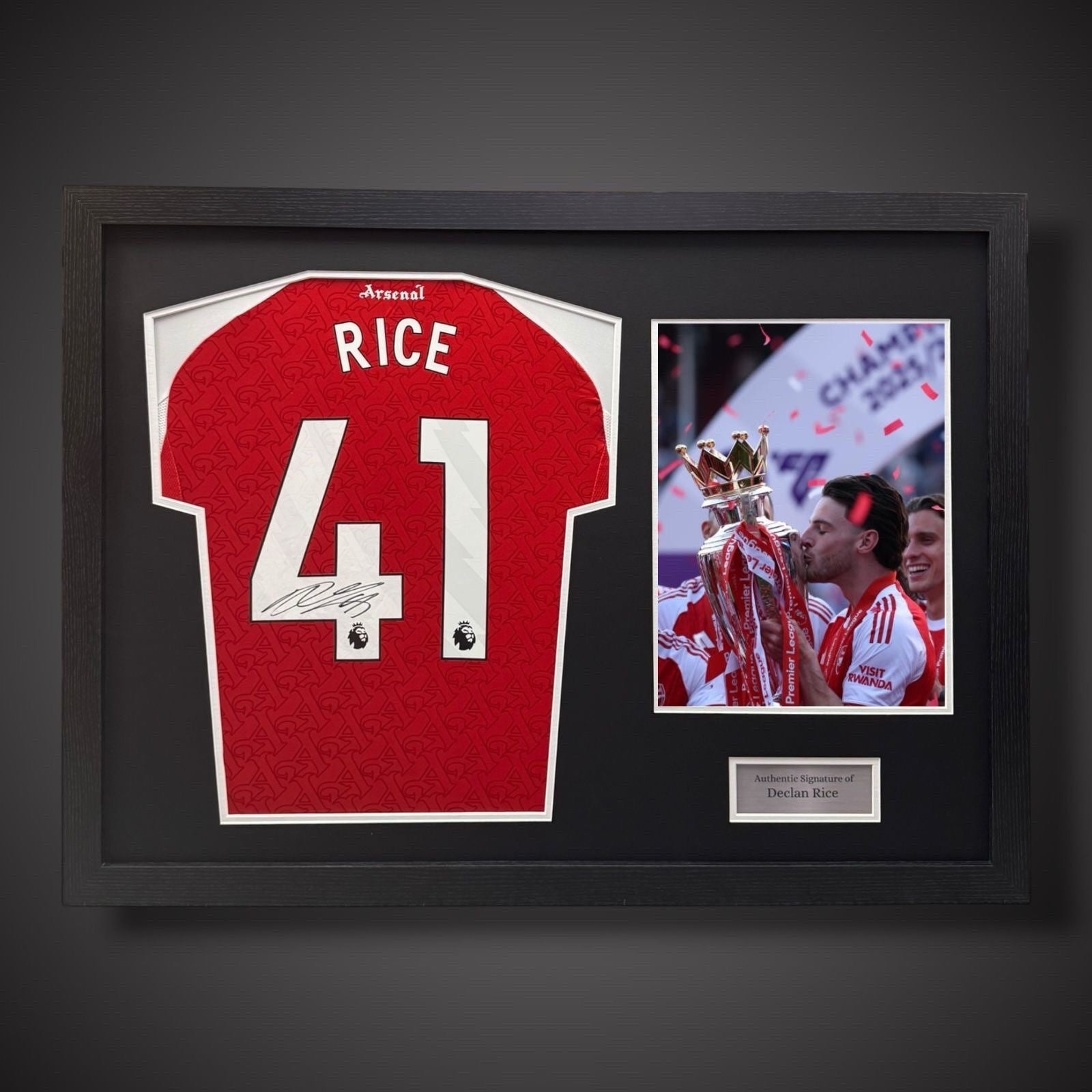 Declan Rice Hand Signed Pano Framed  Arsenal Football Shirt With COA £4240