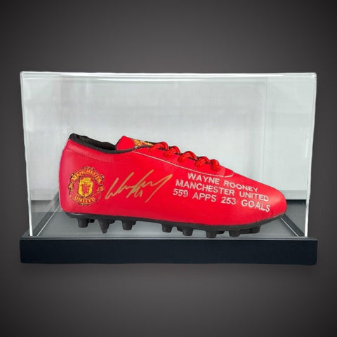 Wayne Rooney Ltd Edition Signed In Gold Stats Football Boot & Acrylic Case £1990