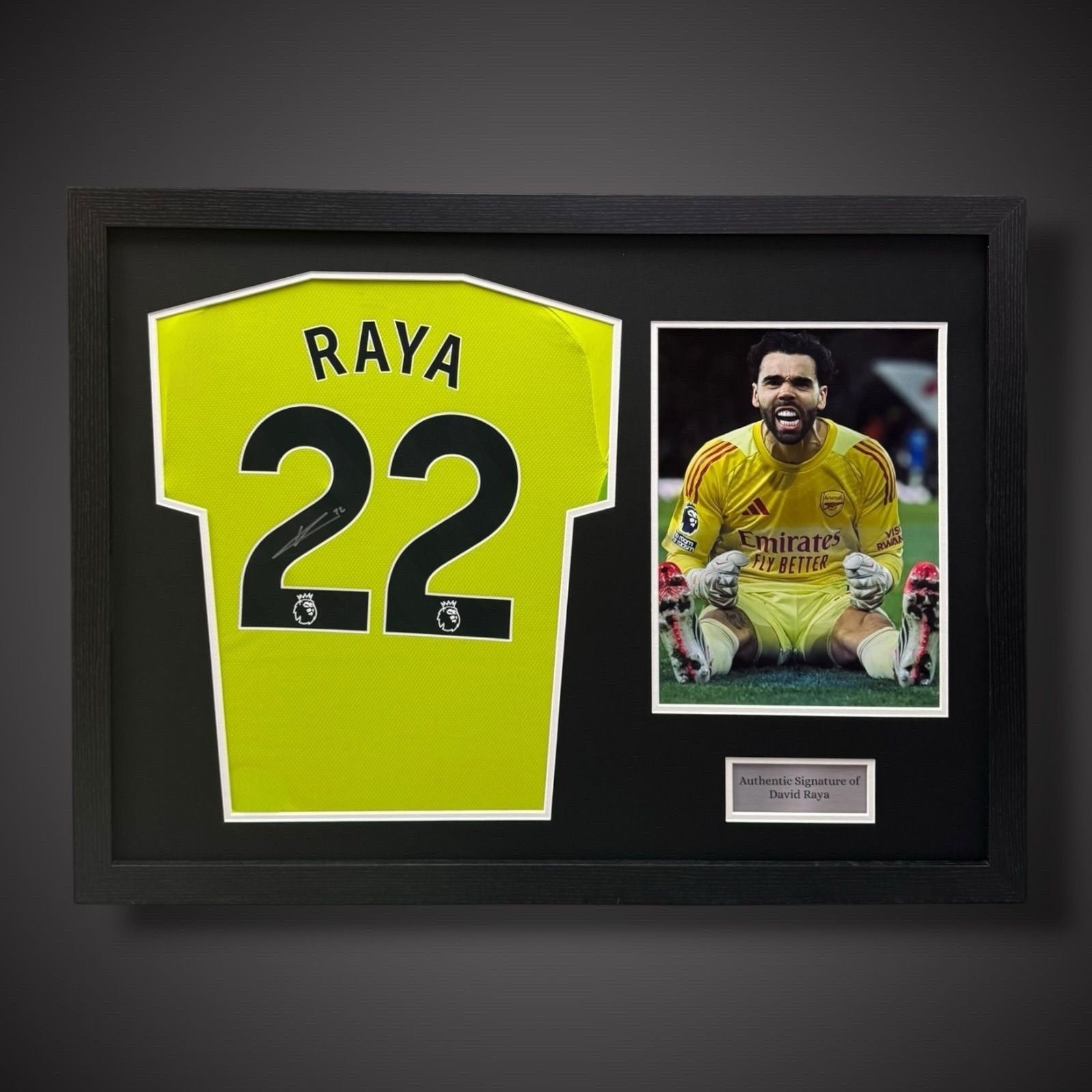 David Raya Hand Signed Arsenal Goalkeeper Pano Framed Shirt With COA £3250