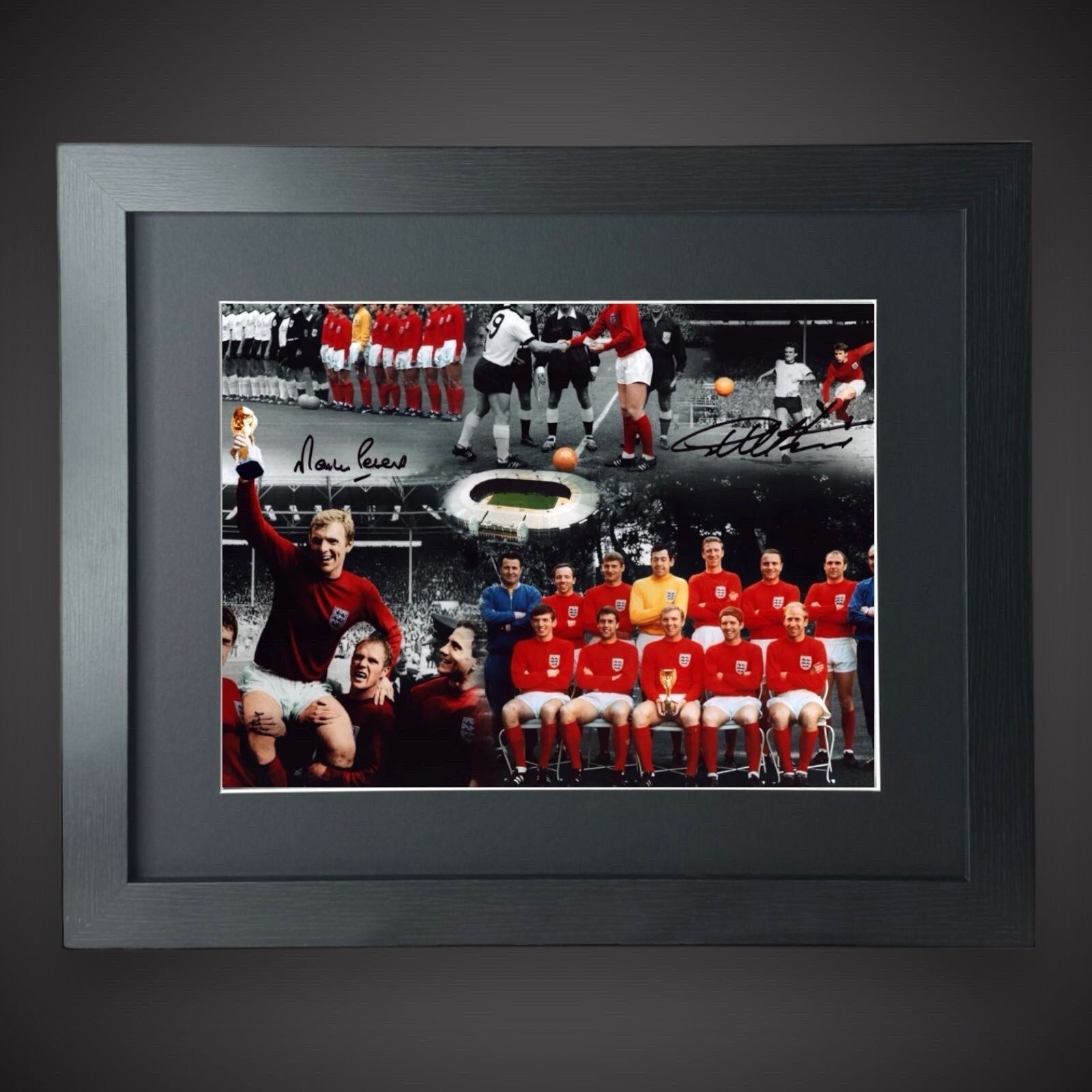 Framed Sir Geoff Hurst & Martin Peters Hand Signed England 1966 Photo £60 16X200