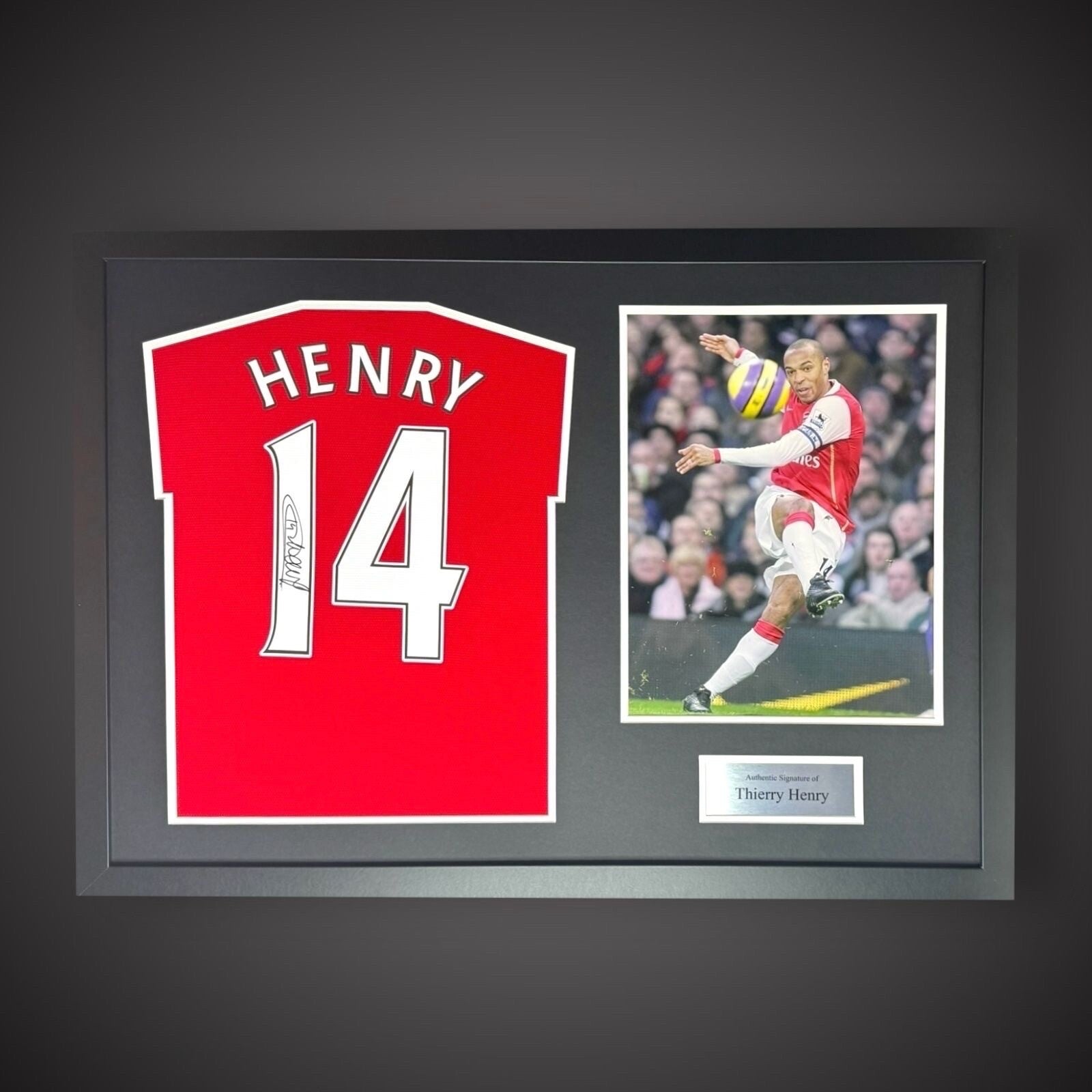 Panoramic Framed Thierry Henry Signed Arsenal Football Shirt With Photo £4990