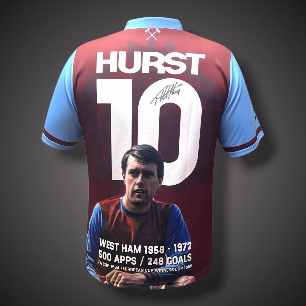 Sir Geoff Hurst Hand Signed West Ham Art Shirt Framed With Coa £2442