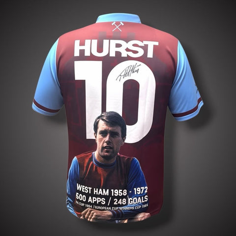 Sir Geoff Hurst Hand Signed West Ham Art Shirt Framed With Coa £2442
