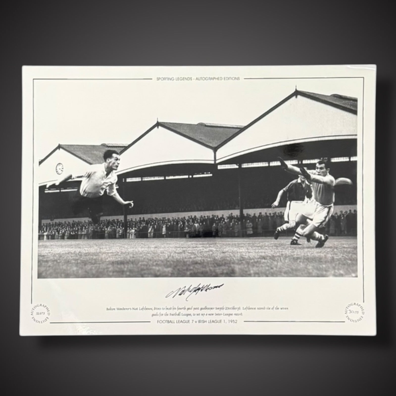 FRAMED Nat Lofthouse Signed Bolton Wanderers Photo: 1952 £451