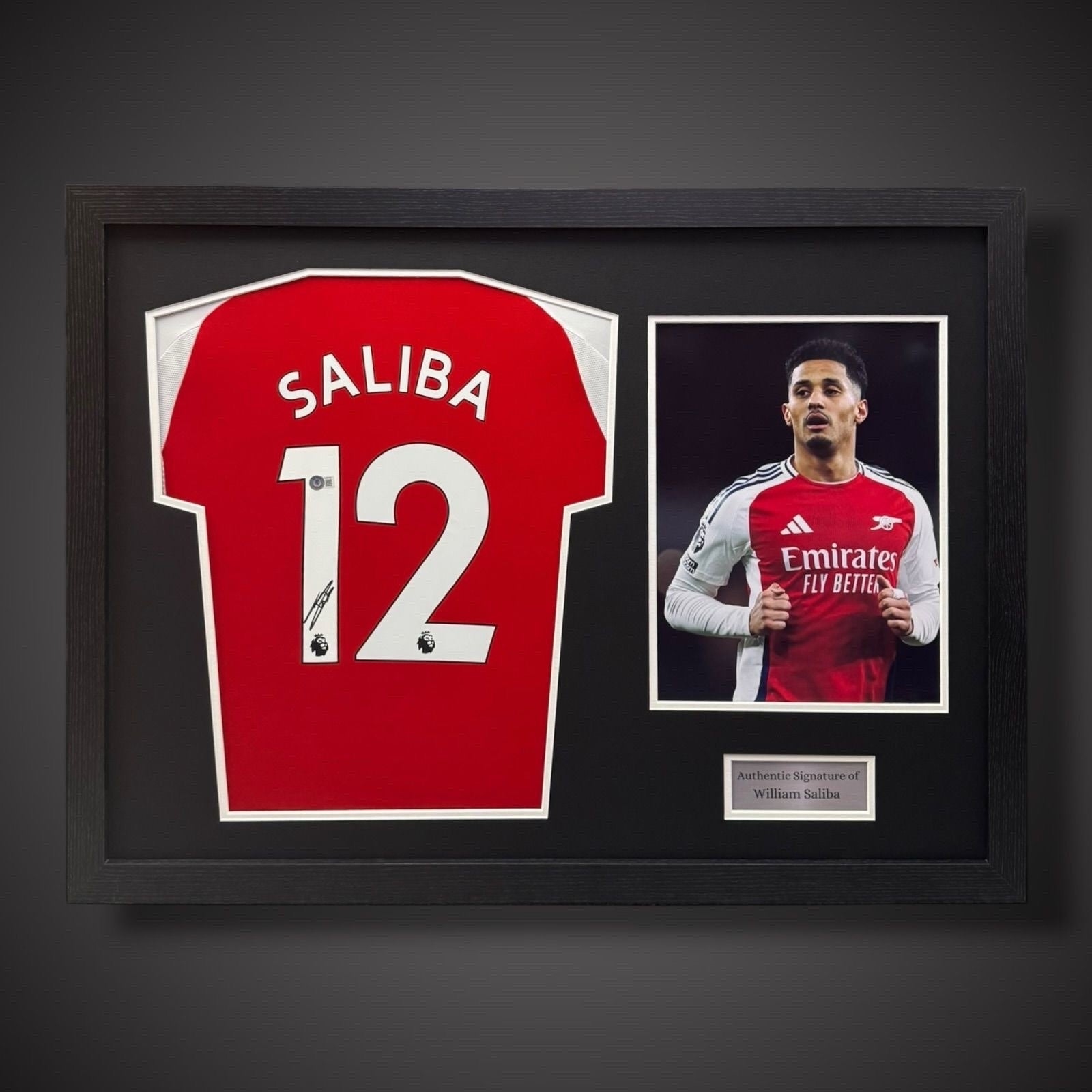 William Saliba Hand Signed Arsenal Football Shirt Pano Framed  With COA £3250