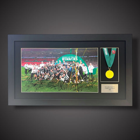 Newcastle Squad Signed Photograph With Replica Caribou Cup Medal In A Frame £3750