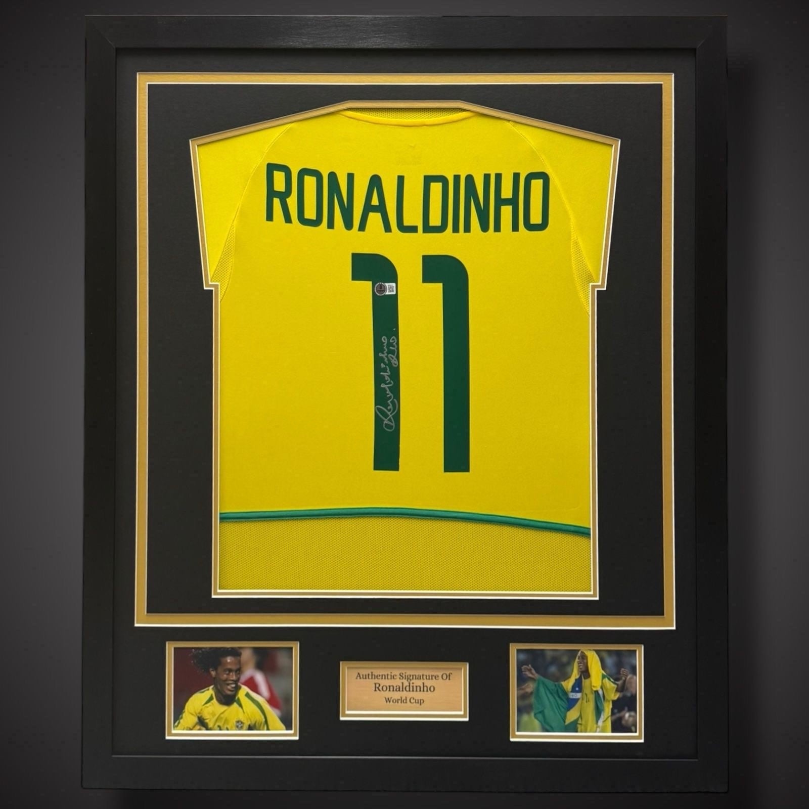 Ronaldinho Signed Brazil Football Shirt Deluxe Framed -World Cup £7000