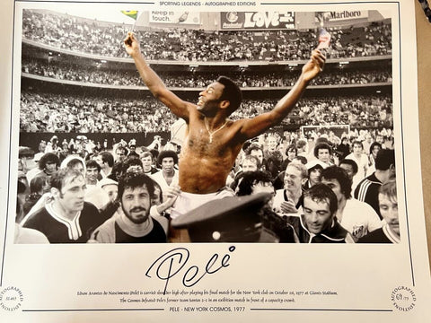 PELE - New York Cosmos 1977 Hand Signed Photo Very Slight Fade On Signature £1852