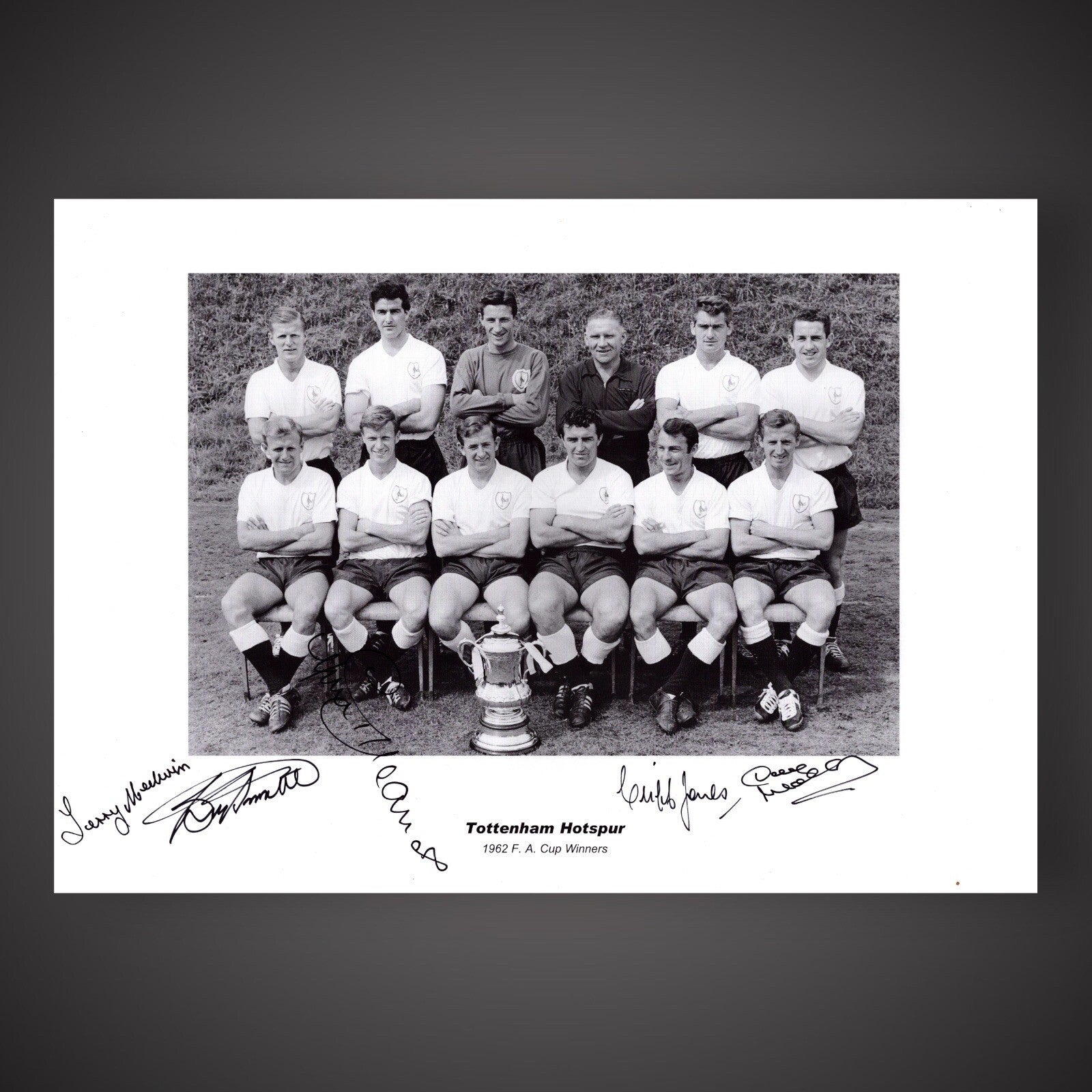 Tottenham Hotspur Hand Signed By 5 Team Photo Fa Cup Winners 1962 £350