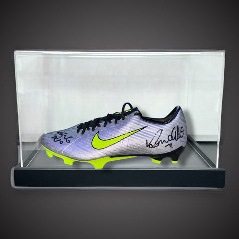 Ronaldo R9 & Ronaldinho R10 Signed Boot - Beckett Sticker  In Acrylic Case £8000