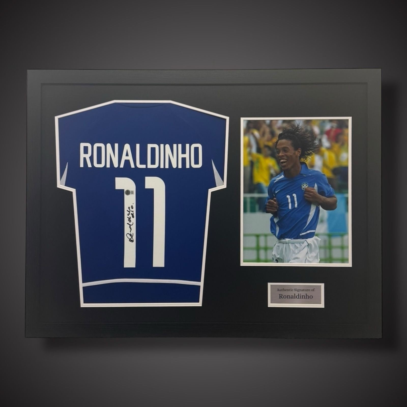 Ronaldinho Hand Signed Brazil Football Shirt Pano Framed With COA  £5740