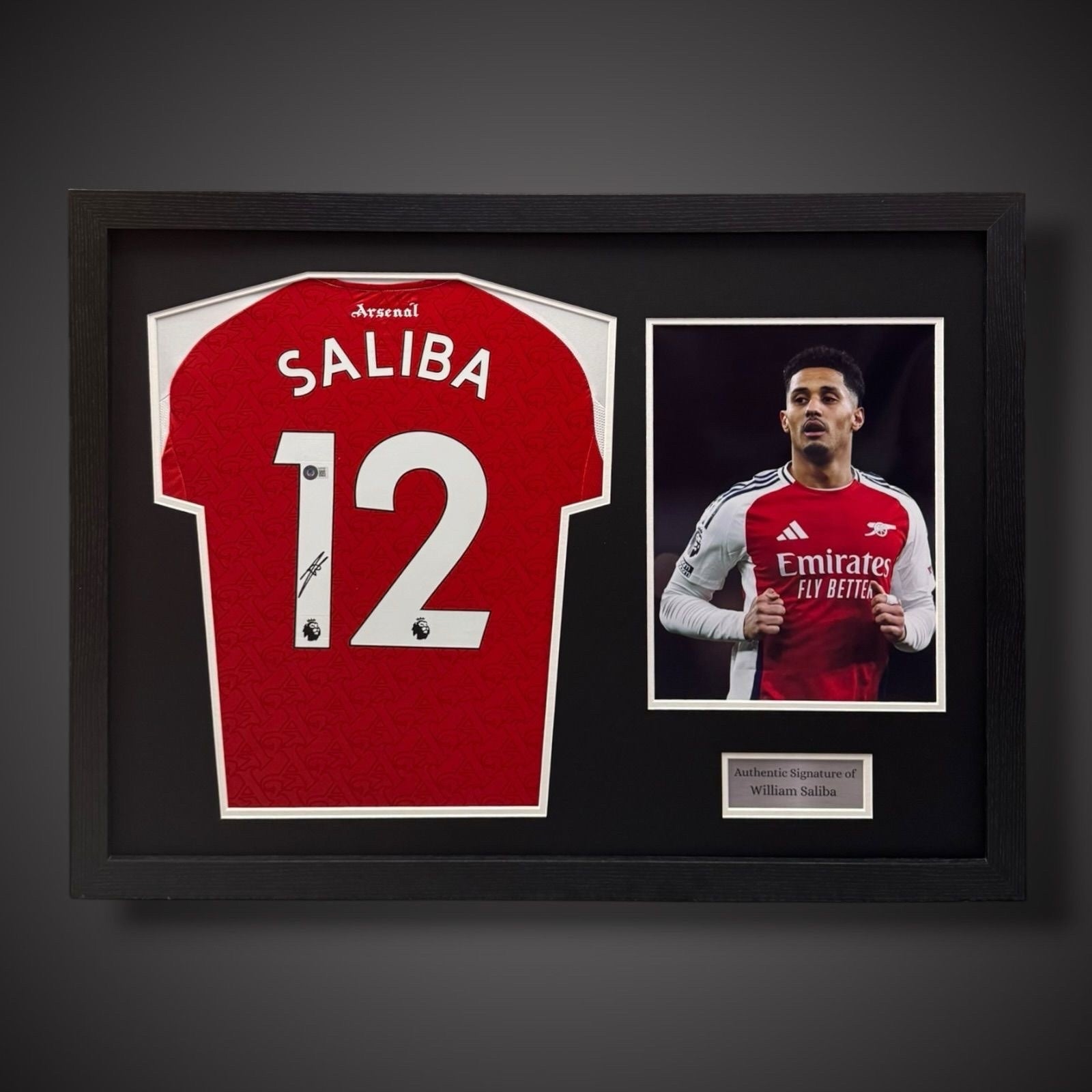 William Saliba Hand Signed Arsenal Football Shirt Pano Framed With COA £3250