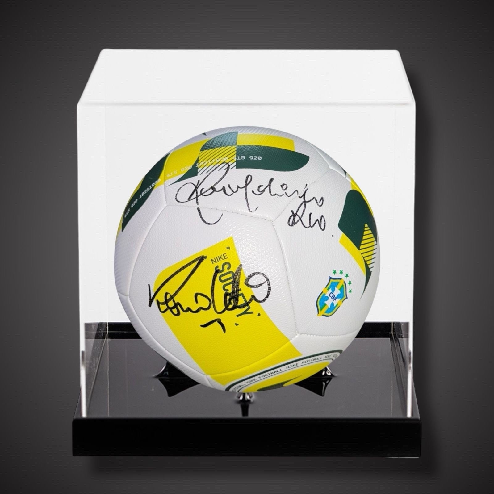 Ronaldo & Ronaldinho Signed Football - Beckett,  In A Acrylic Display Case £8500