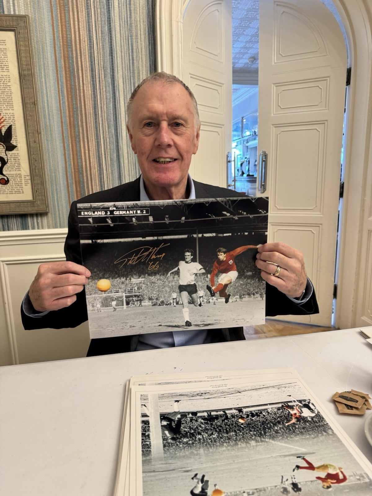 Sir Geoff Hurst HandSigned In Gold Inscribed  66 16 X 12 Photograph  COA  £452