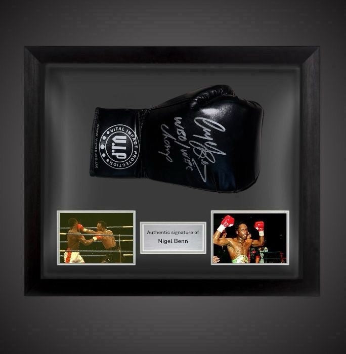 Dome Framed Nigel Benn ‘Dark Destroyer’ Hand Signed VIP Boxing Glove £2500