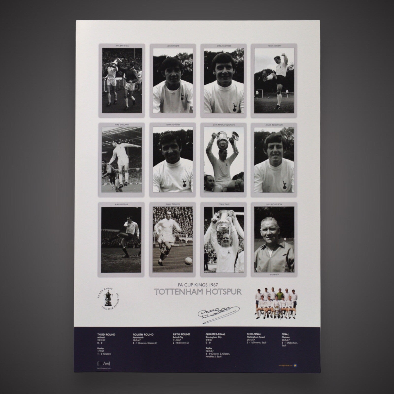 Tottenham Hotspur Late Captain Dave Mackay Signed Spurs Cup Kings Picture £25 A20