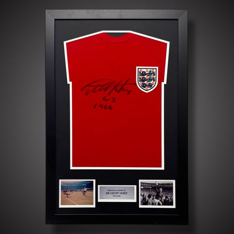 Framed Geoff Hurst England 1966 Red Shirt Signed & Inscribed 4-2 1966 £2990