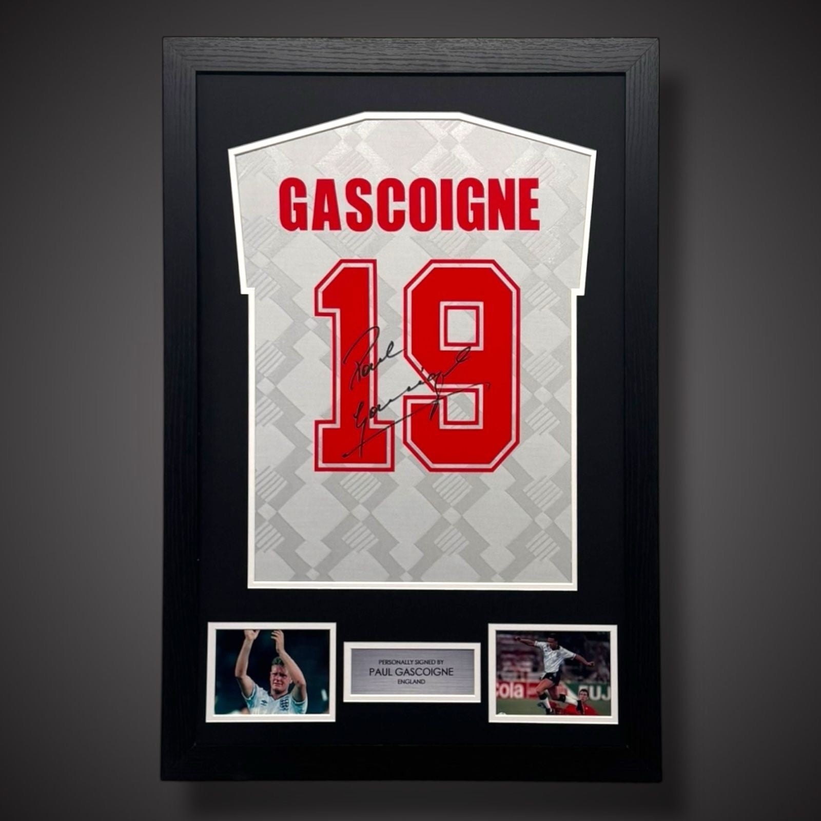 GAZZA Paul Gascoigne Signed & Framed England 1996WORLD CUP Shirt COA £2750