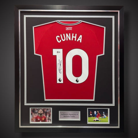 Matheus Cunha Hand Signed Manchester United Football Shirt Deluxe Framed £2990