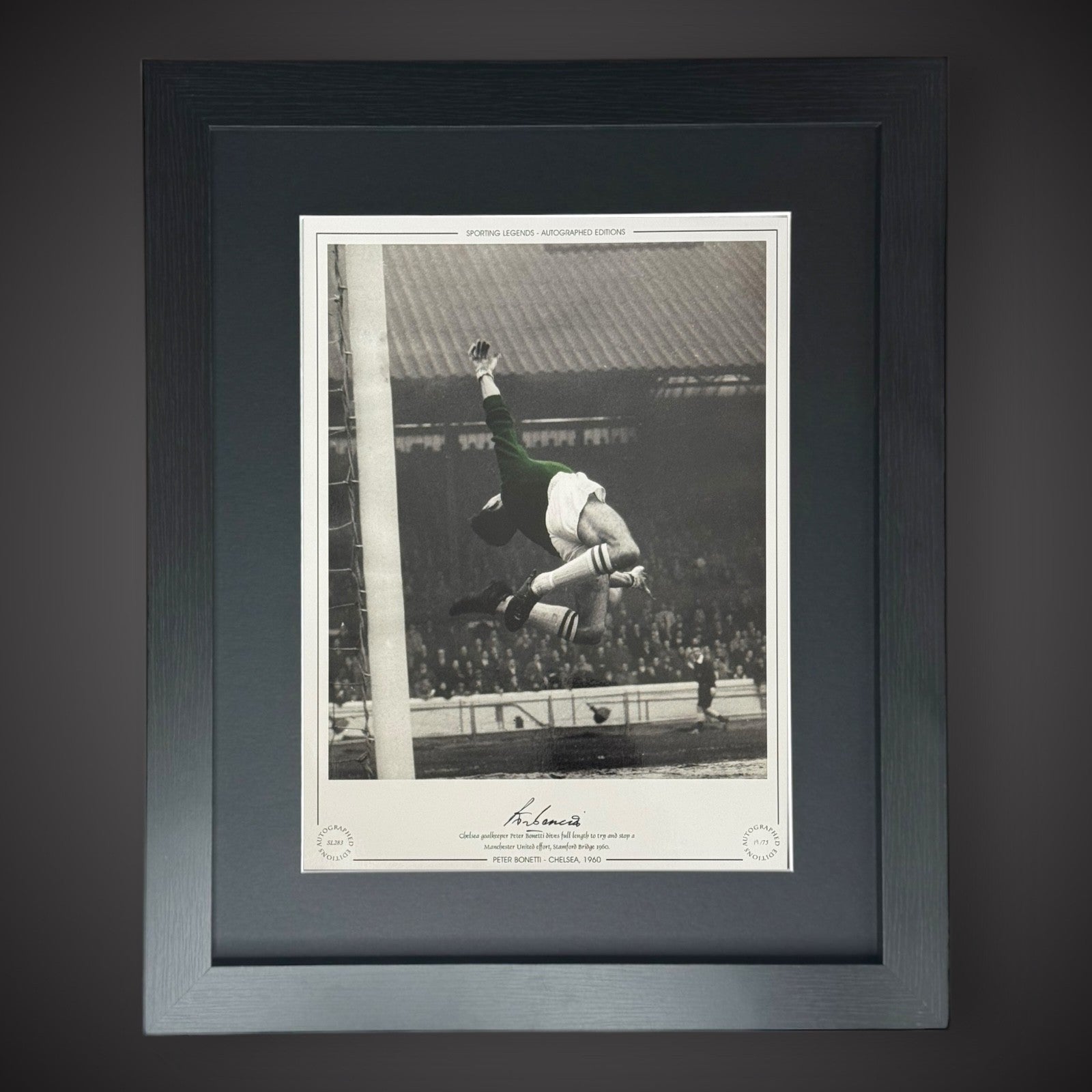 FRAMED Peter Bonetti Signed Photo- Chelsea Goalkeeper 1965 - £450