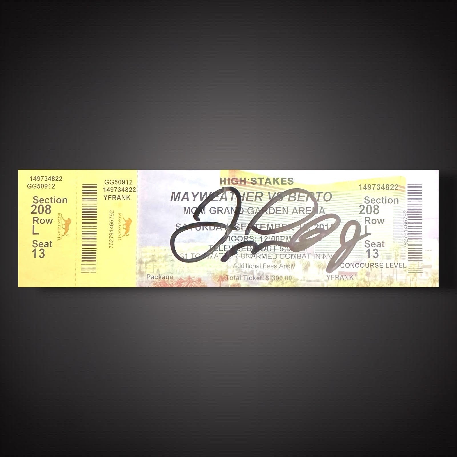 Floyd Money Mayweather Vs Berto Fight Ticket Hand Signed £549 With COA0