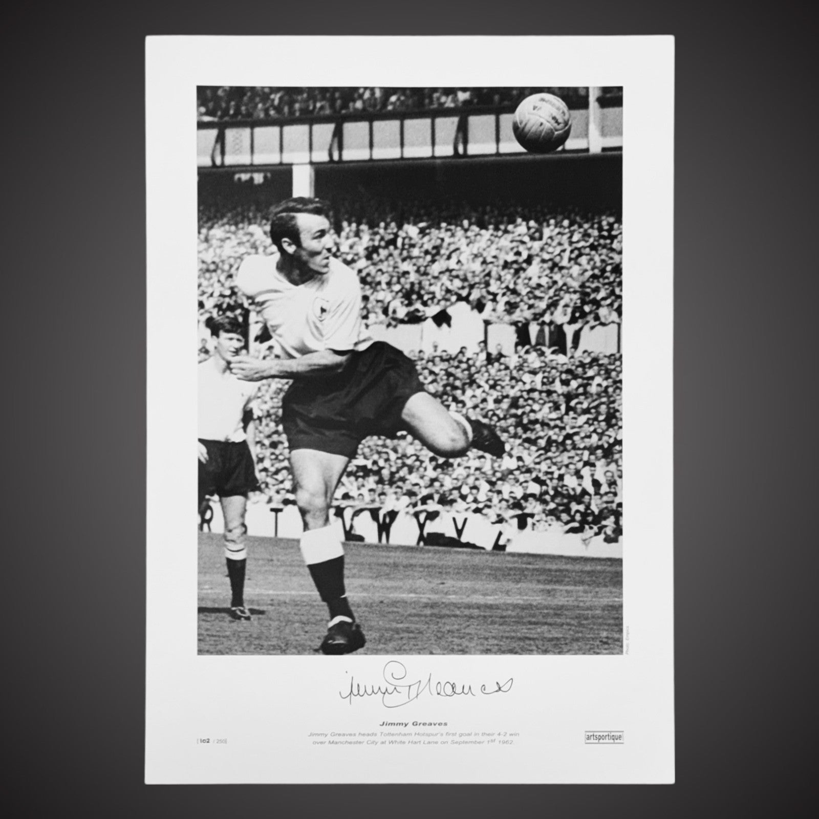Jimmy Greaves Superb A2 Signed Photo Rare Headed Goal Tottenham Hotspur £29.990