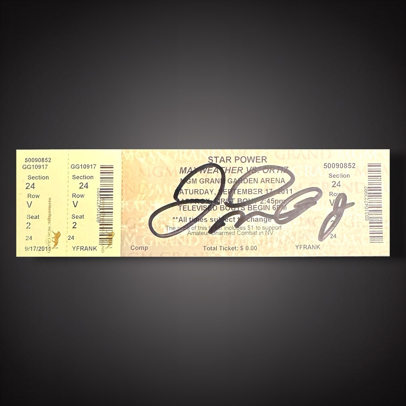 Floyd Money Mayweather Vs Ortiz Fight Ticket Hand Signed £549 With COA0