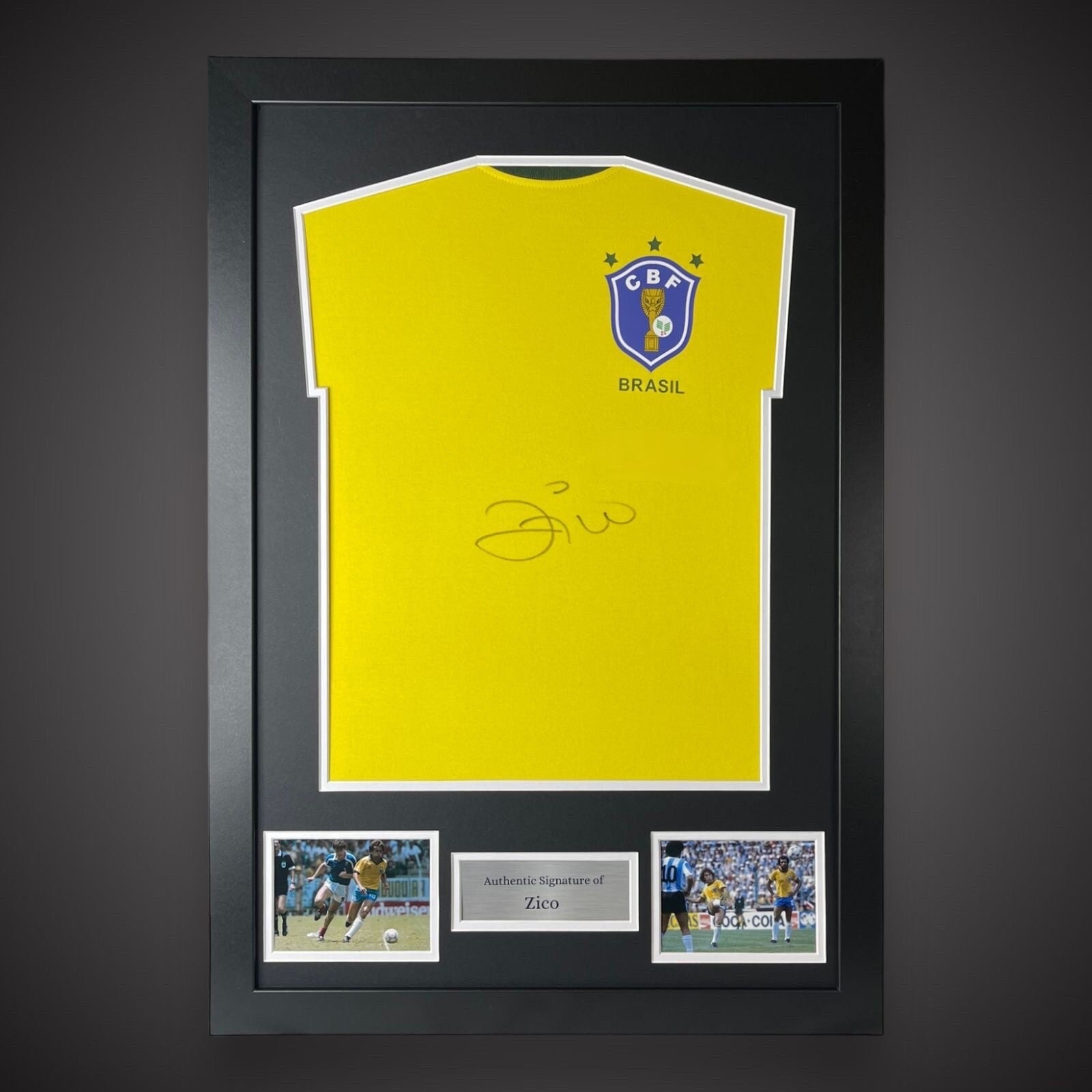 Framed  Zico Hand Signed Brazil Retro 1982 Shirt With COA £3090