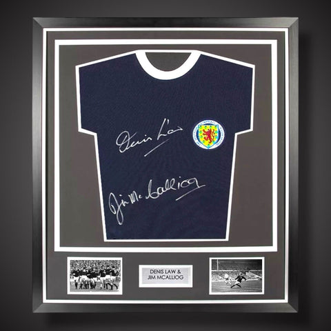 DENIS LAW & JIM MCCALLIOG Scotland 1967 Signed & Deluxe Framed Shirt £3300