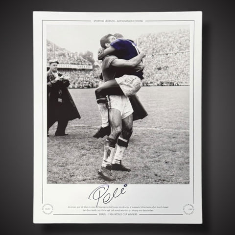 Framed Pele Hand Signed 1958 World Cup Winners Brazil Photo (Faded sig) £2501