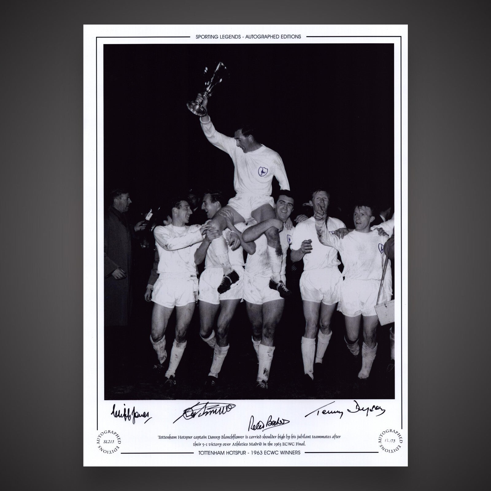 FRAMED Tottenham Hotspur 1963 ECWC Winners Multi Signed By 4 Photo £59.991