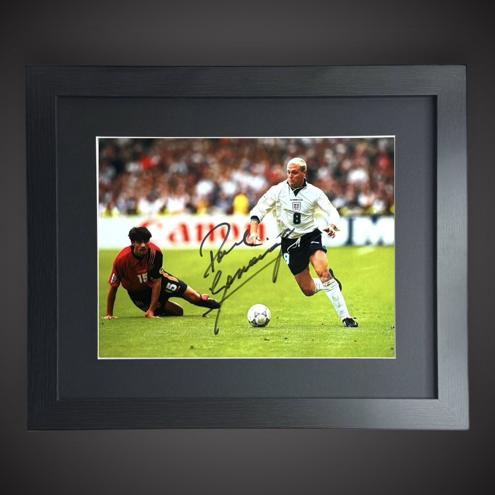 Framed England - Paul Gascoigne Hand Signed Football Photo With COA £49.99 16X200