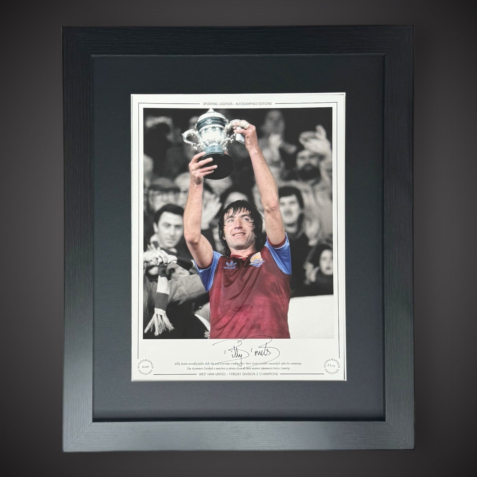 FRAMED West Ham 1980 Division 2 Champions Hand Signed Photo By BILLY BONDS £790