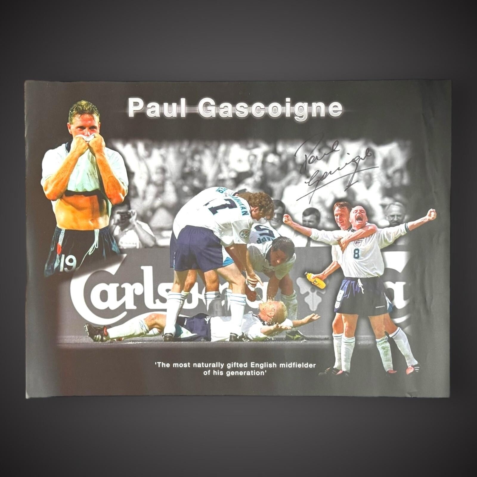 Paul GAZZA Gascoigne Hand Signed giant ENGLAND montage Photo £1990