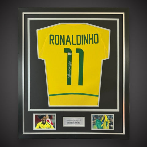 Ronaldinho Hand Signed Brazil Football Shirt Deluxe Framed Beckett Sticker £5990