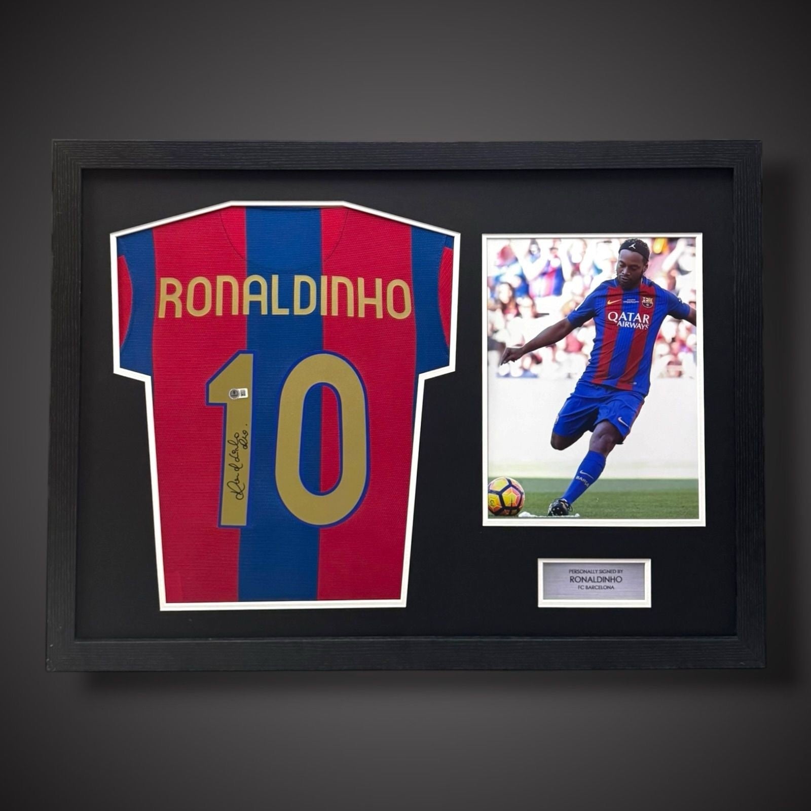Ronaldinho Hand Signed Barcelona FC Football Shirt Pano Framed £5740