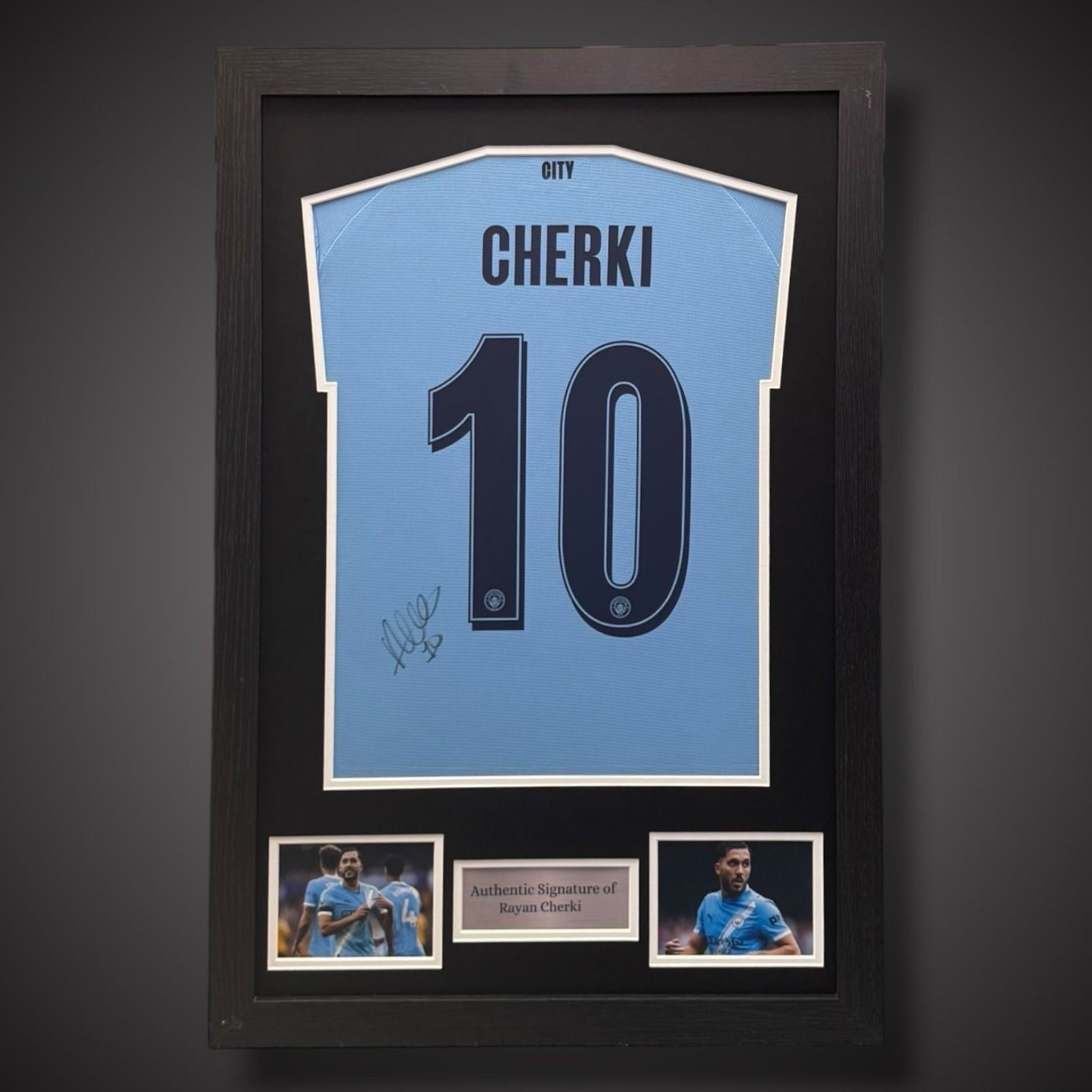 Rayan Cherki Hand Signed And Framed Manchester City Football Shirt. £2990