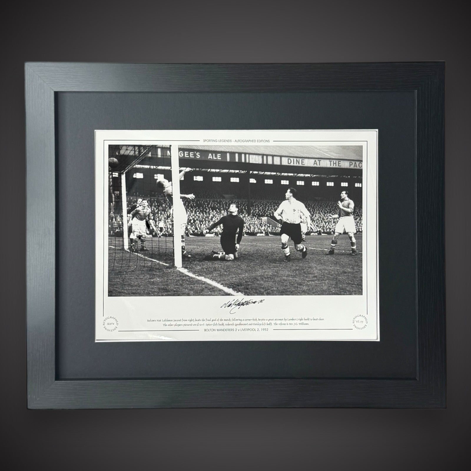 FRAME Bolton Wanderers 2 V Liverpool 2 1952 - Nat Lofthouse  Signed Photo £450