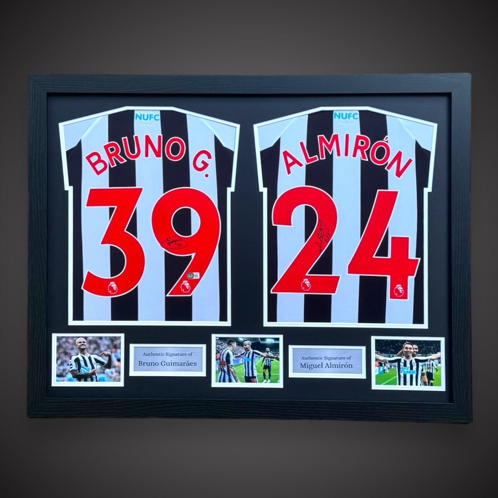 Bruno Guimarães And Miguel Almiron Dual Framed Newcastle Shirts With COA £5000
